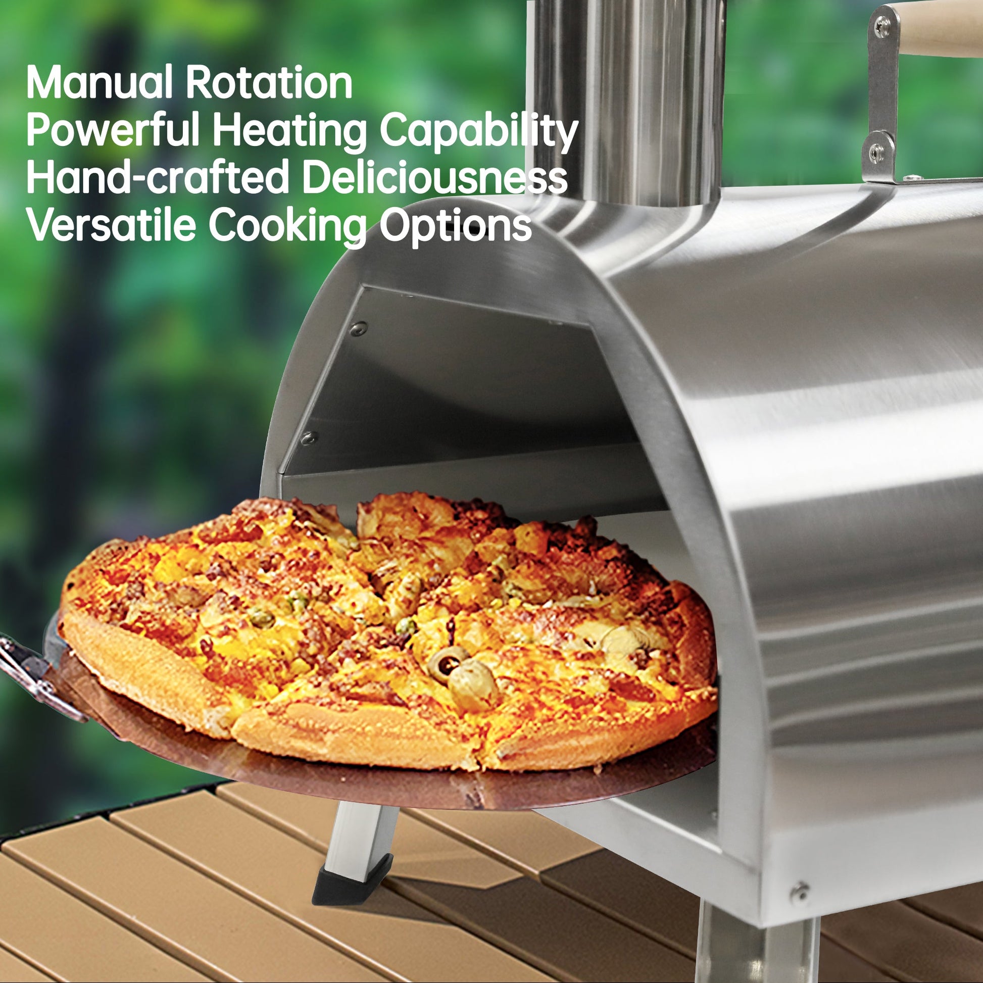 Silver Pizza Oven Outdoor 12" Semi-Automatic Rotatable Pizza Ovens Portable Stainless Steel - Korvel