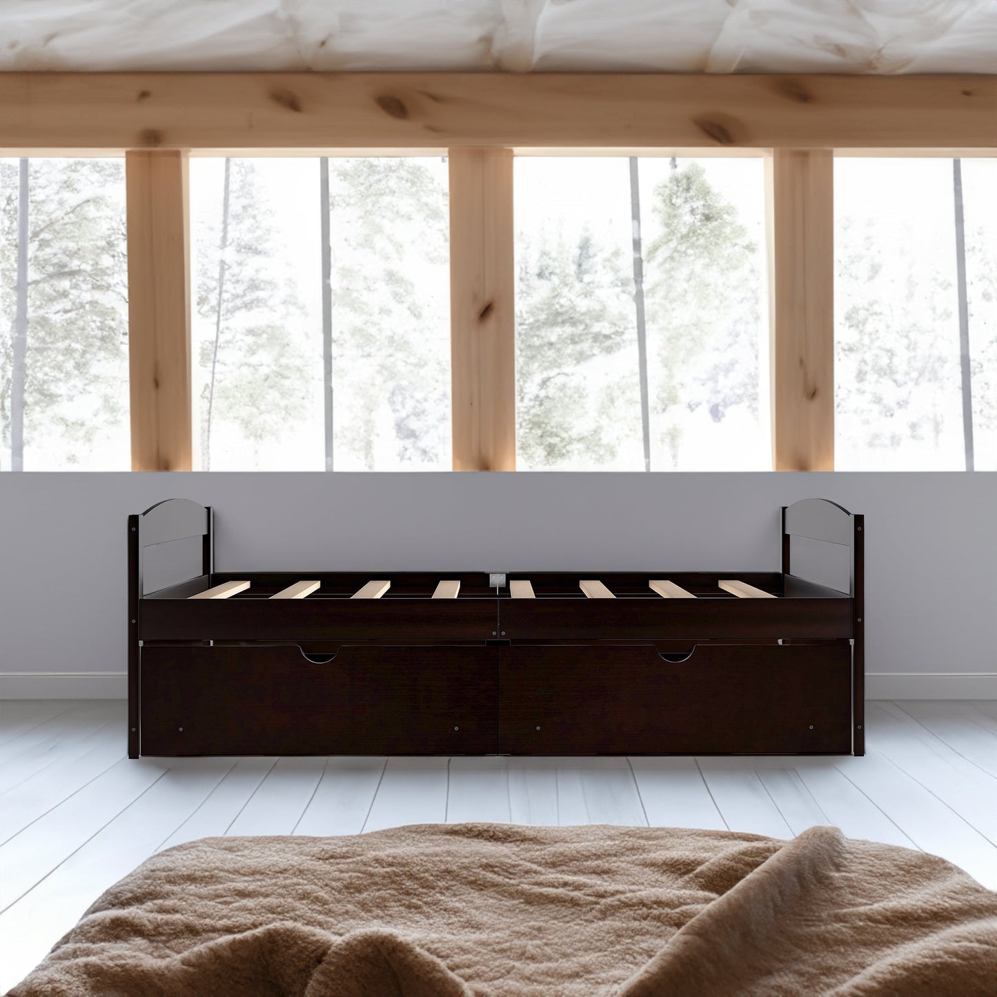 Espresso Twin Size Platform Bed with Two Drawers