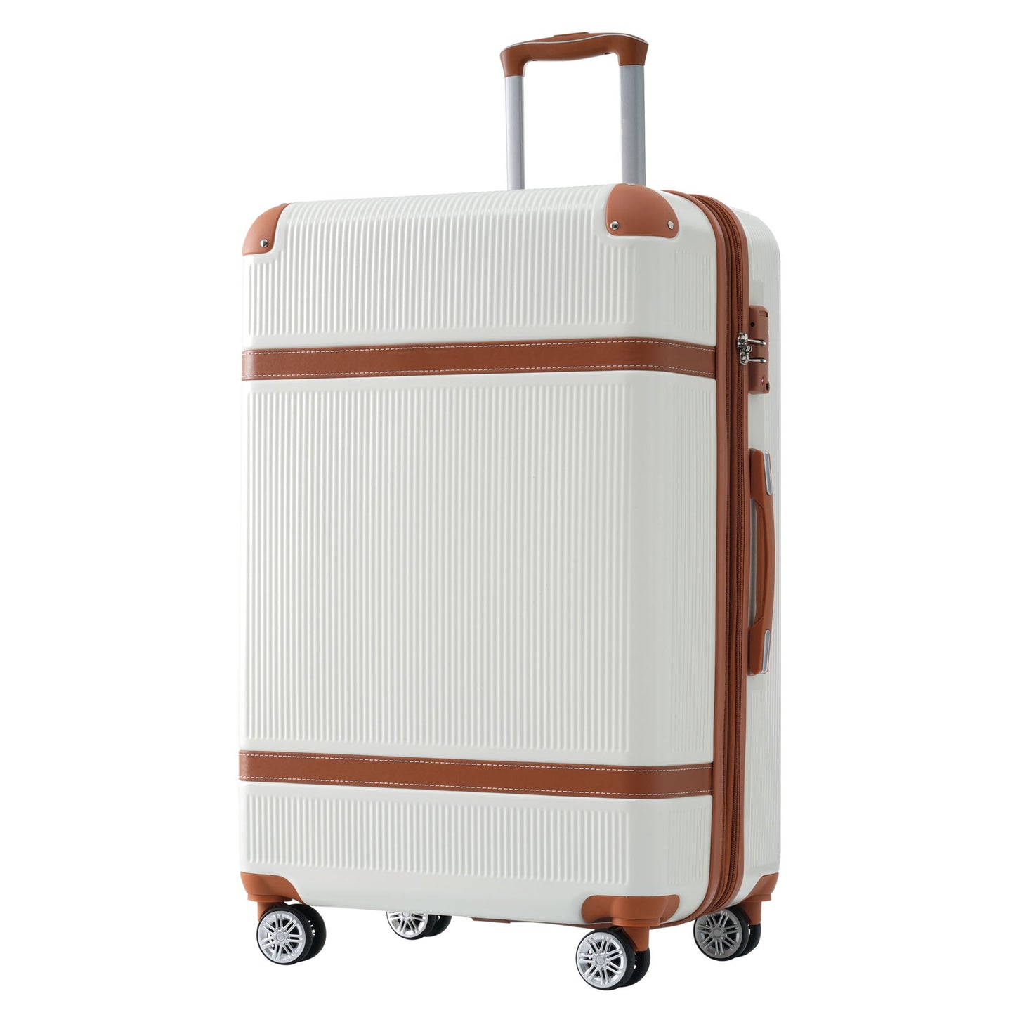 Hardshell Luggage Sets 3 Piece double spinner 8 wheels Suitcase with TSA Lock Lightweight 20''24''28'' White + ABS - Korvel
