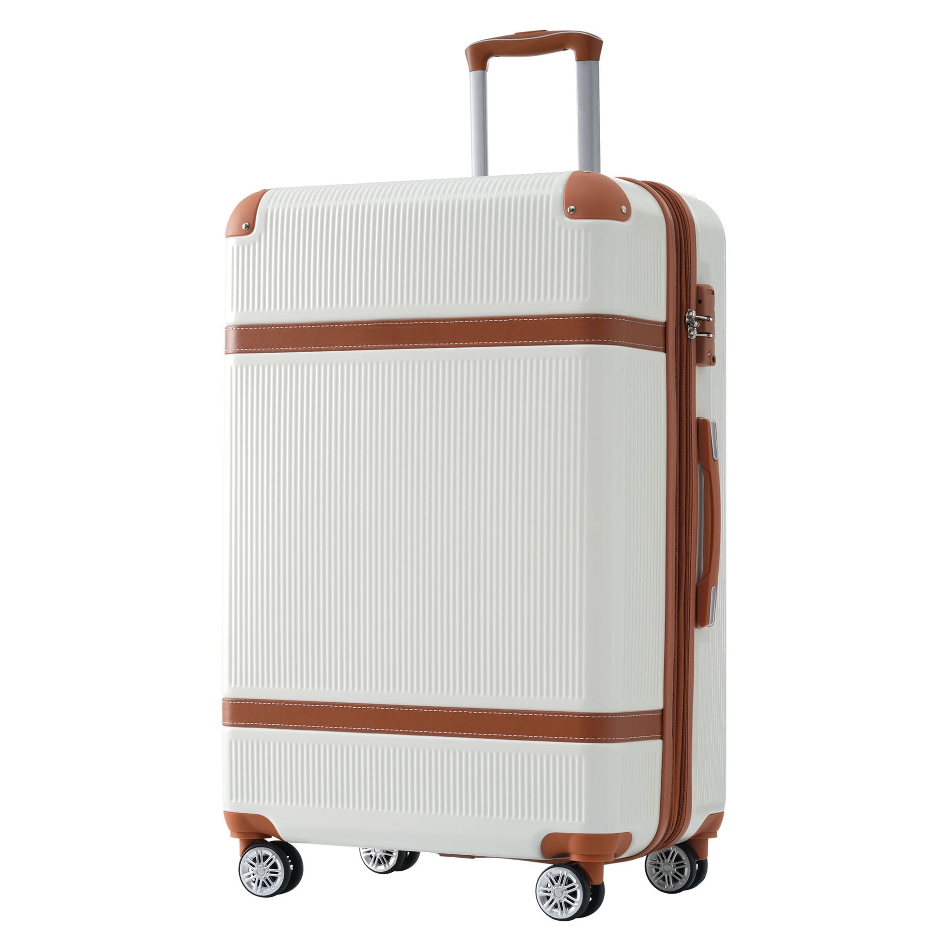 Hardshell Luggage Sets 3 Piece double spinner 8 wheels Suitcase with TSA Lock Lightweight 20''24''28'' White + ABS - Korvel