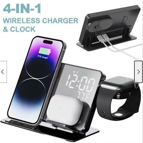15W Four in One Wireless Charging Clock LED Digital Display Alarm Clock Temperature Display Wireless Charging - Korvel
