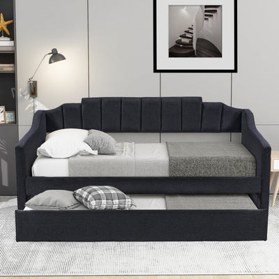 Upholstered Twin Daybed with Trundle Black - Korvel