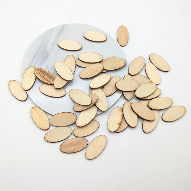 100pcs Elliptic Natural Wooden Chips Crafts For Handmade Card Diy Pattern Tag Scrapbooking Embellishment Wood Making - Korvel