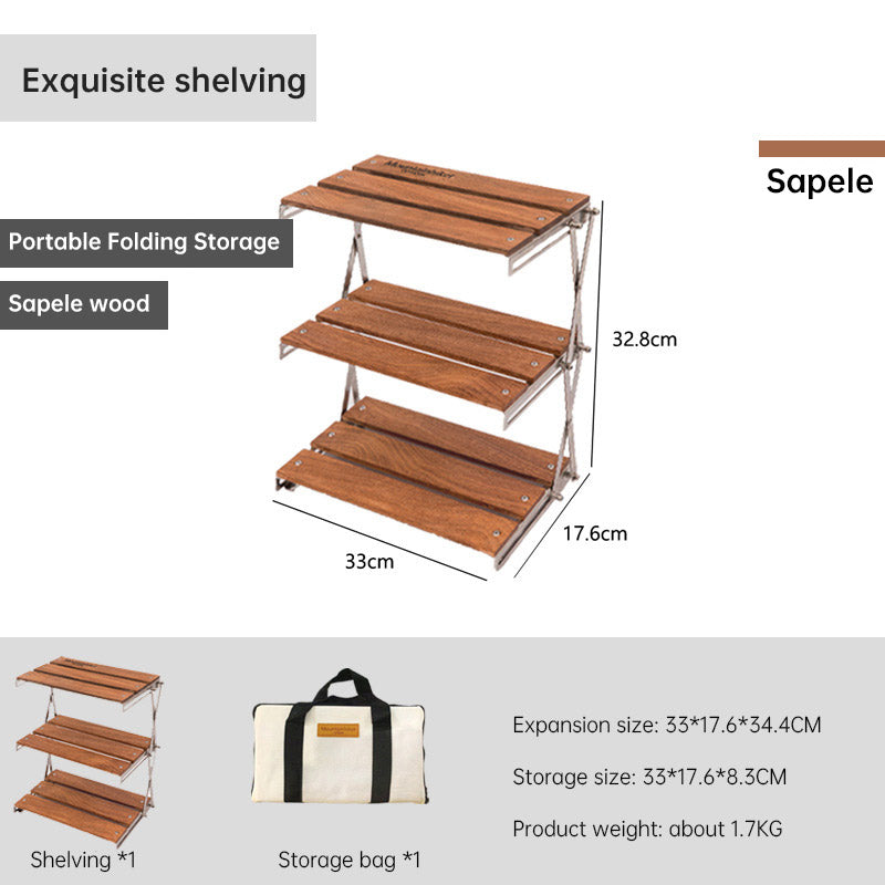 Mountaineering Outdoor Camping Rack Portable Storage Rack Three Layer Rack With Foldable Picnic Camping Barbecue Folding Table - Korvel