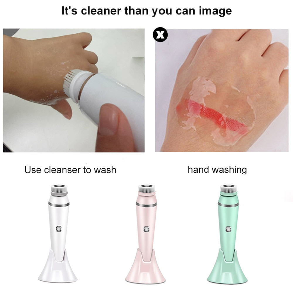 4 IN 1 Electric Face Deep Cleansing Brush Spin Pore Cleaner Face Wash Machine Makeup Remove Waterproof Facial Massager Skin Care - Korvel