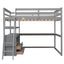 Full Size Loft Bed with Desk and Shelves - Gray