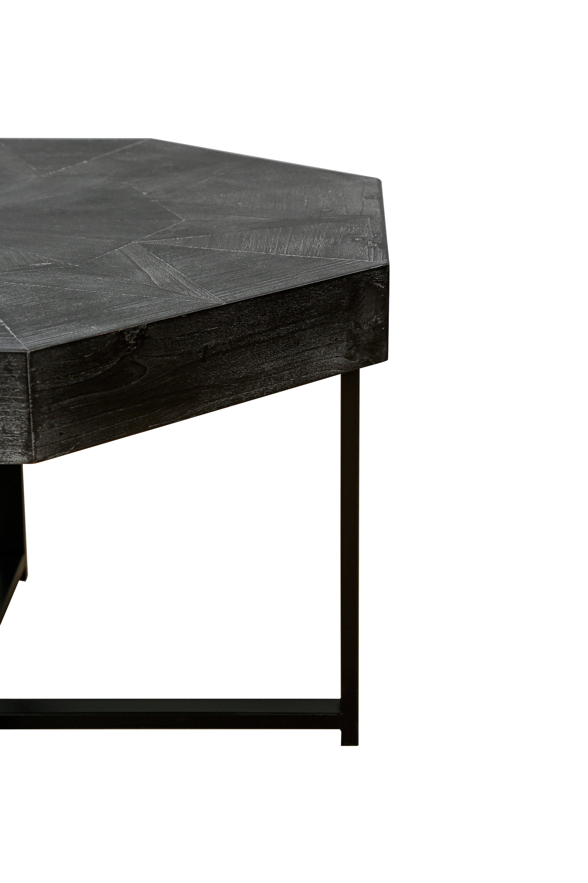 Wooden octagonal retro patchwork craft 30 inch wooden tabletop cross metal leg coffee table (Antique Black) - Korvel