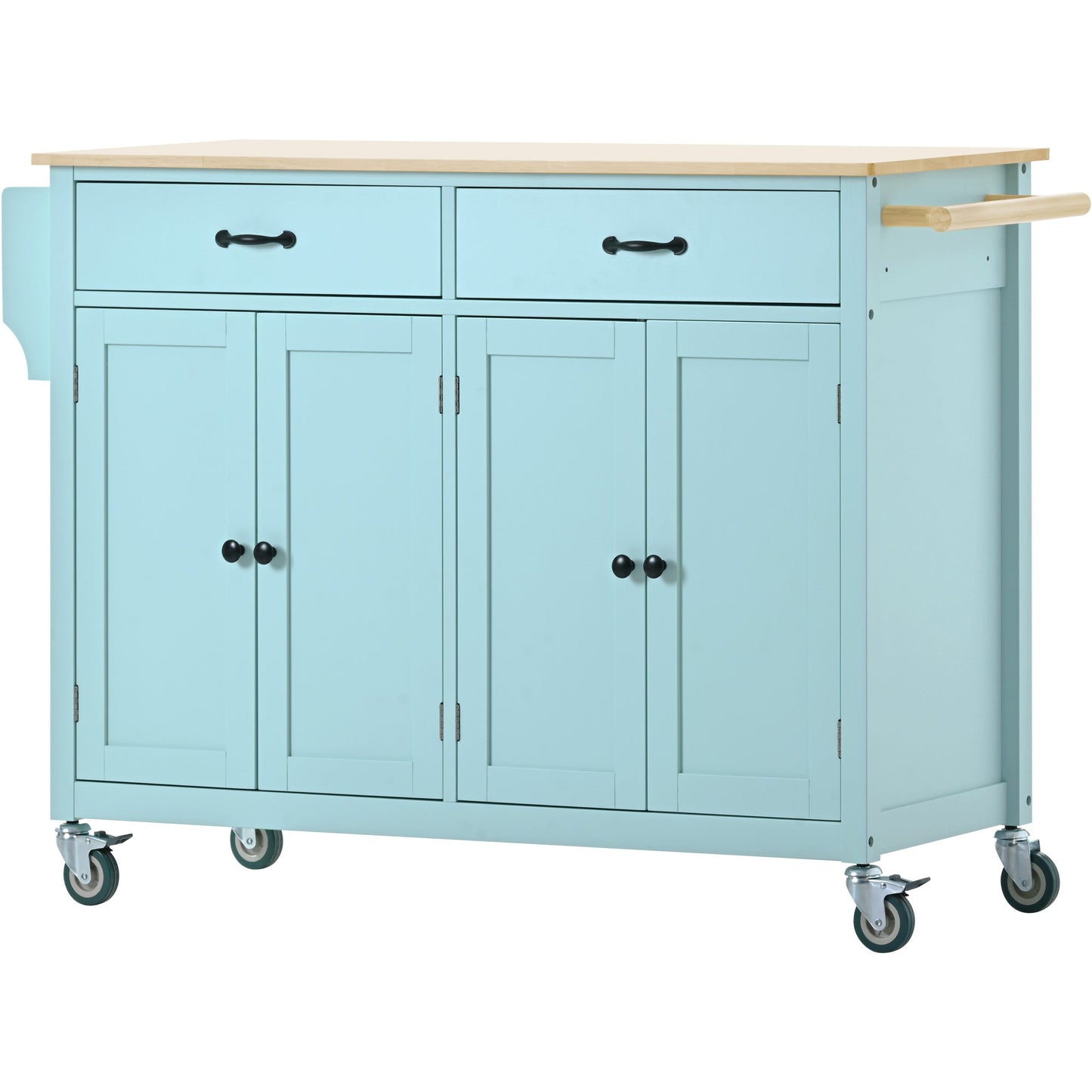 Mint Green Kitchen Island Cart with 4 Doors and Drawers