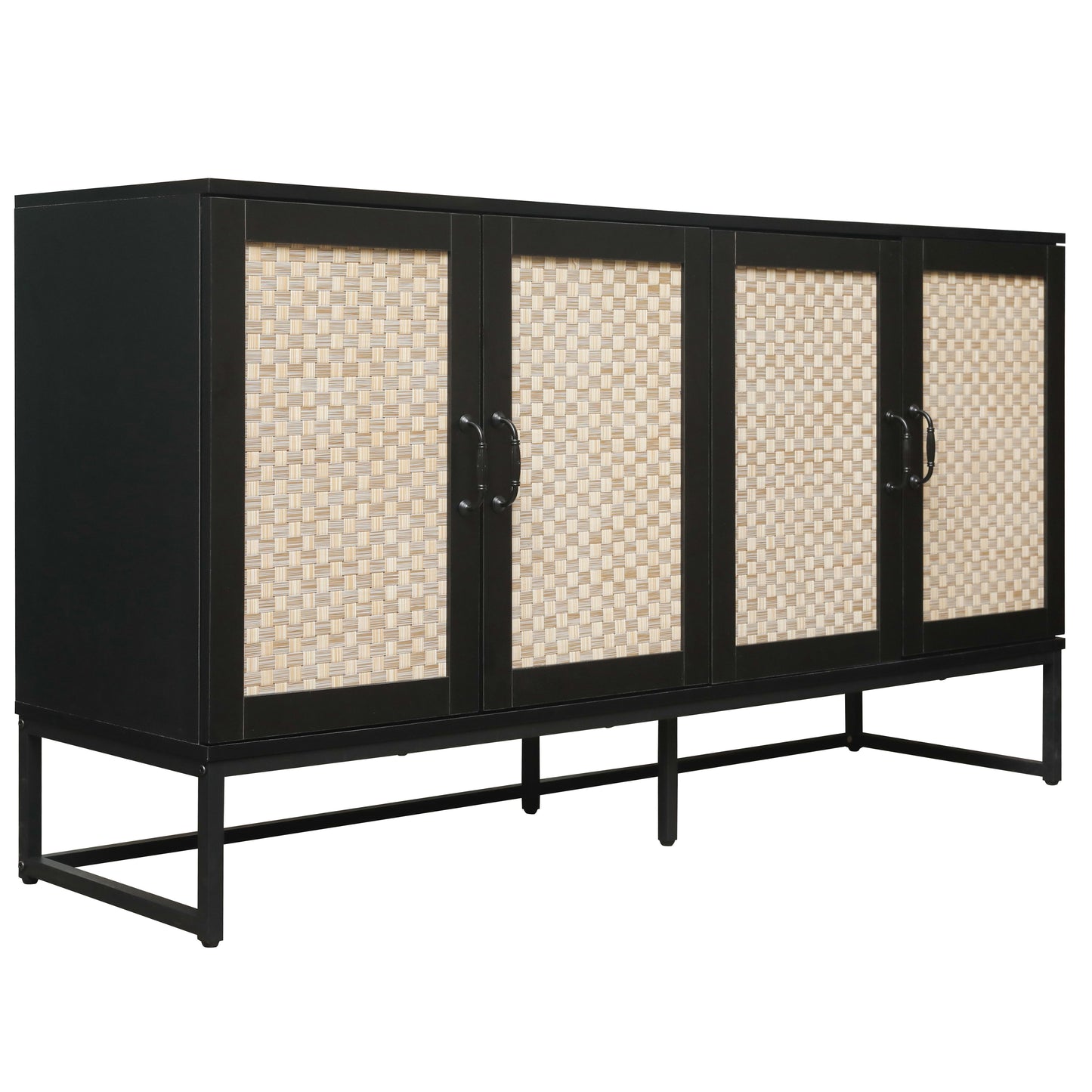 Rattan 4-Door Sideboard , Sideboard Buffet Storage Cabinet,Accent Storage Cabinet , Large Cabinet With 4 Rattan Decorated Doors - Korvel