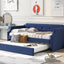Upholstered Daybed with Trundle, Wood Slat Support,Upholstered Frame Sofa Bed Twin Blue - Korvel