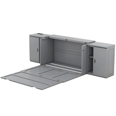 Queen Size Murphy Bed with Shelves, Cabinets and USB Ports,Gray - Korvel