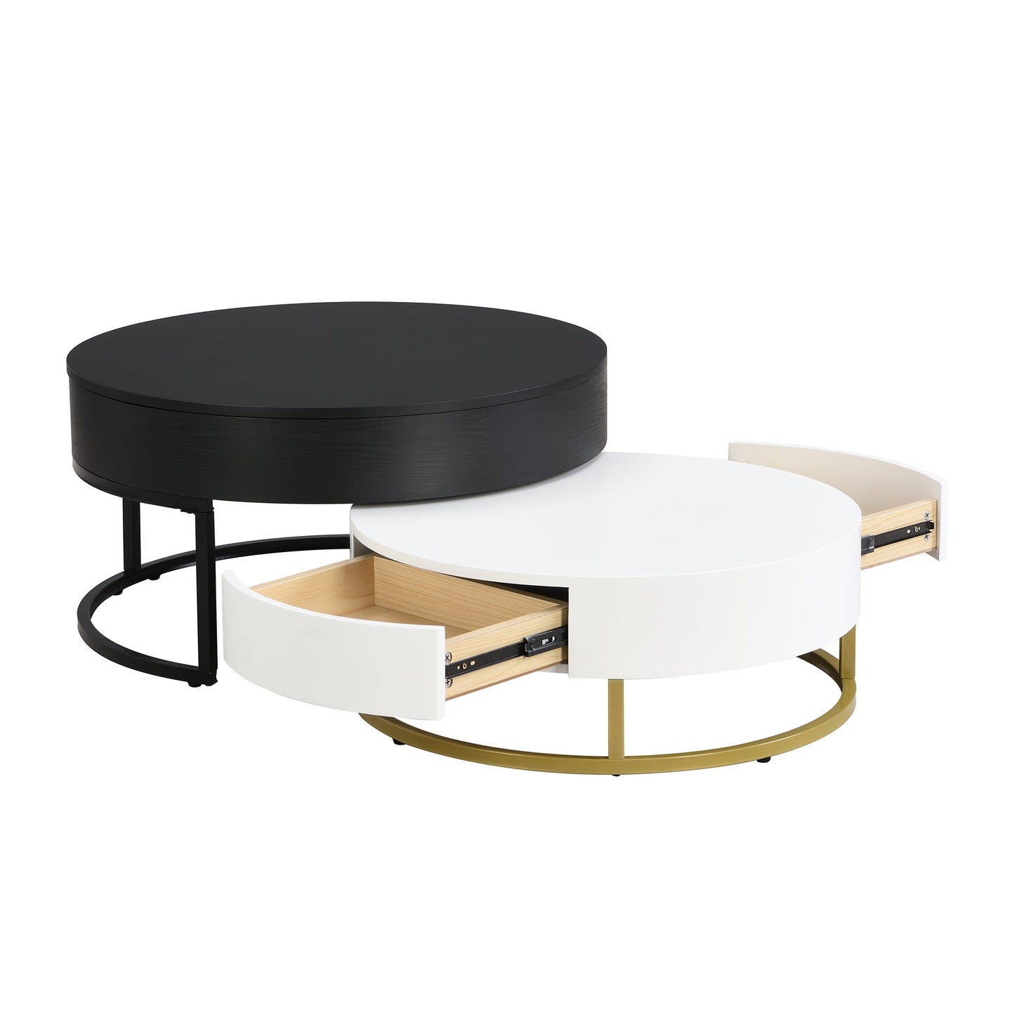Tables basses empilables rondes modernes avec plateau relevable et tiroirs