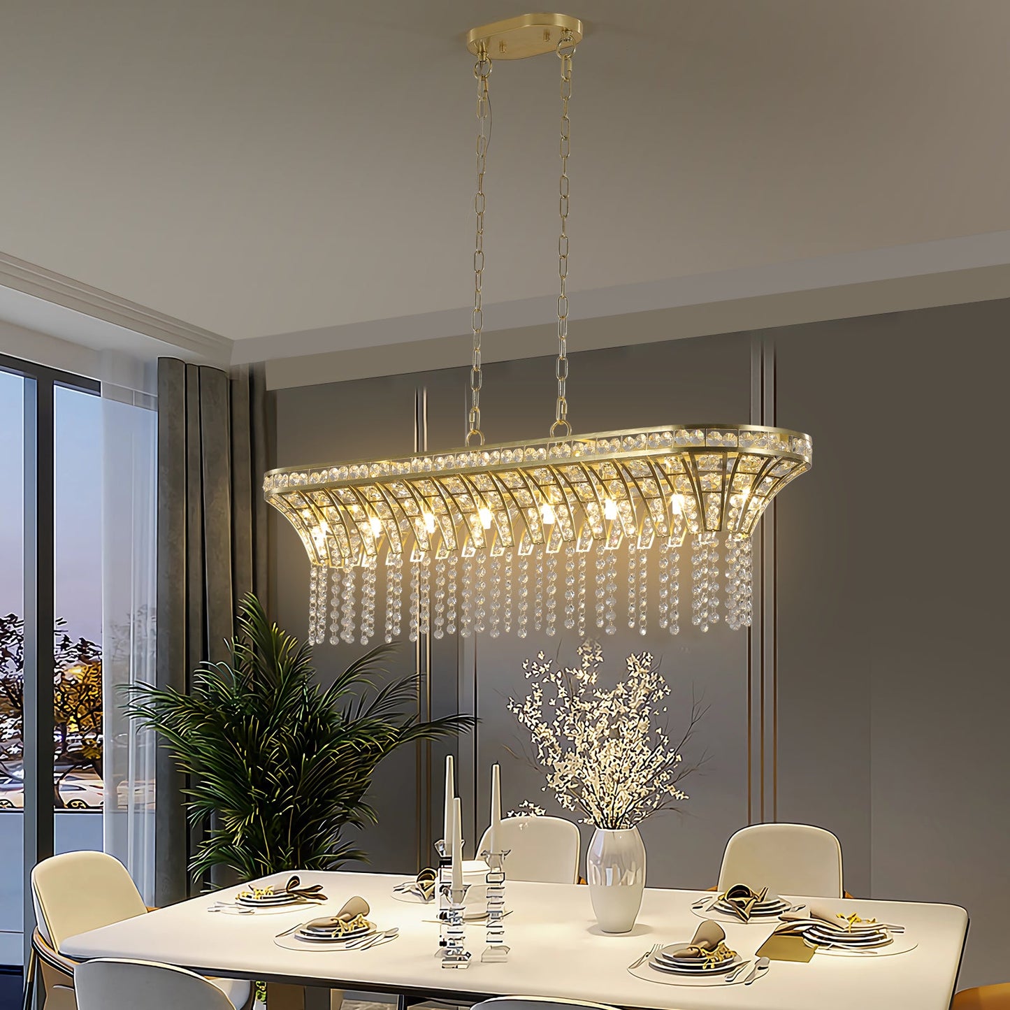 Modern Champagne Gold Kitchen Island Light - Oval Crystal ceiling chandelier - Korvel