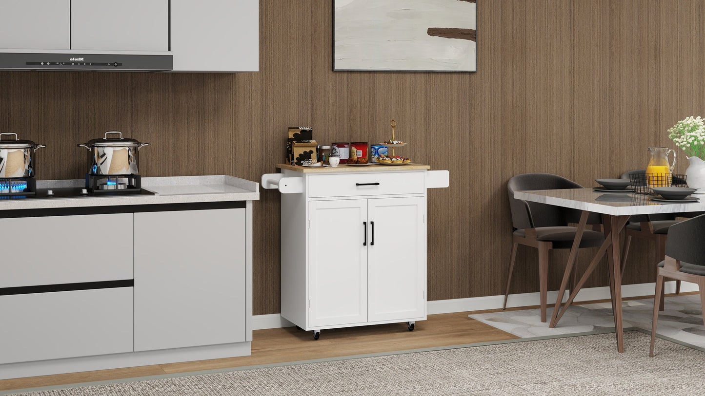 Kitchen island rolling trolley cart with 1 drawer & 2 doors with storage racks & Adjustable Shelves & towel rack - Korvel