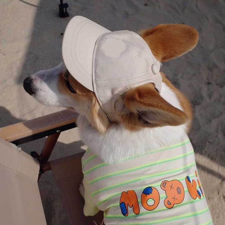 Pet Dog Outdoor Photography Leisure Sunshade Hat with Ear Holes Adjustable Corgi Baseball Cap - Korvel