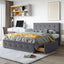 Upholstered Platform Bed with Classic Headboard and 4 Drawers No Box Spring Needed Linen Fabric Queen Size Dark gray - Korvel