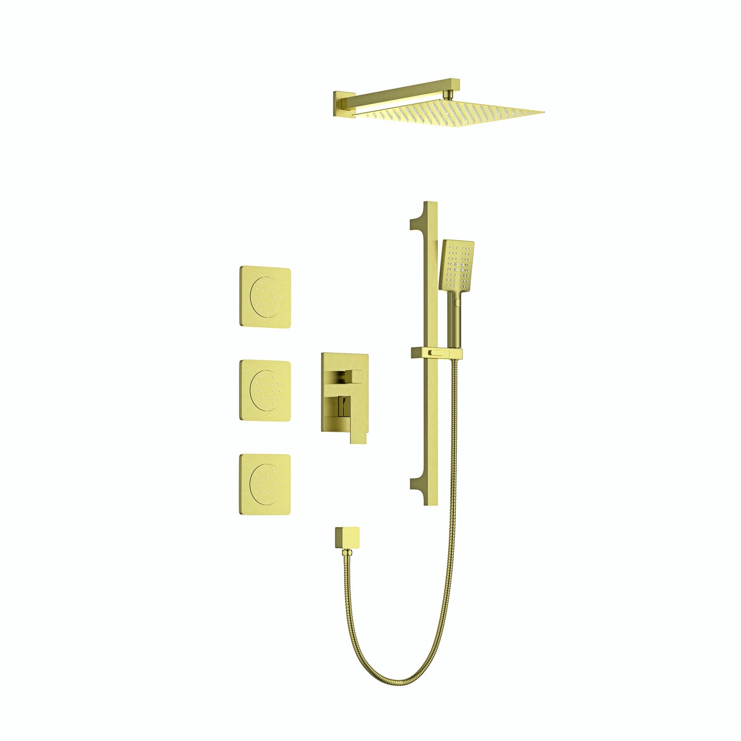 Shower System with Shower Head, Hand Shower Slide Bar  Bodysprays Shower Arm  Hose Valve Trim and Lever Handles - Korvel