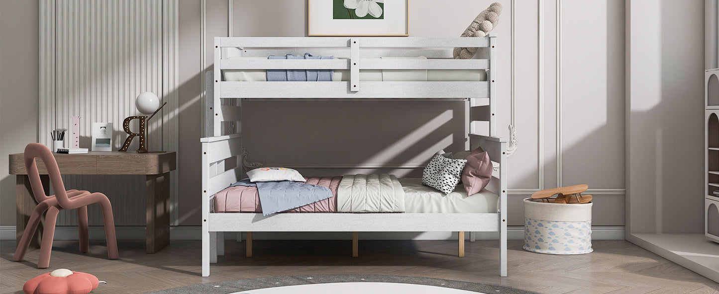 Wood Twin over Full Bunk Bed with Ladder White - Korvel