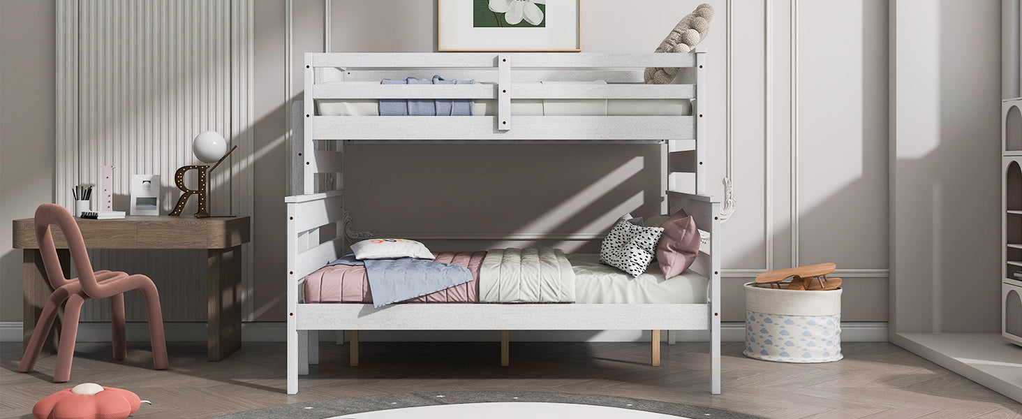 Wood Twin over Full Bunk Bed with Ladder White - Korvel