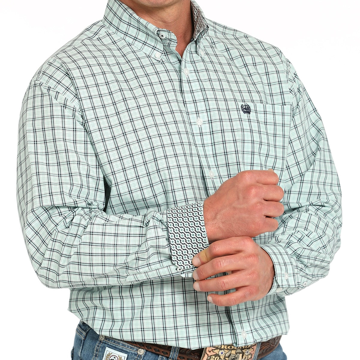Turquoise Plaid Cinch Shirt for Men - Korvel