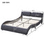 Queen Size Upholstered Faux Leather Platform Bed with LED Light Bed Frame with Slatted - Black - Korvel