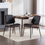 2-piece retro linen chair set with curved wooden backrest, cushioned seat, adjustable metal legs, (Black PU) - Korvel