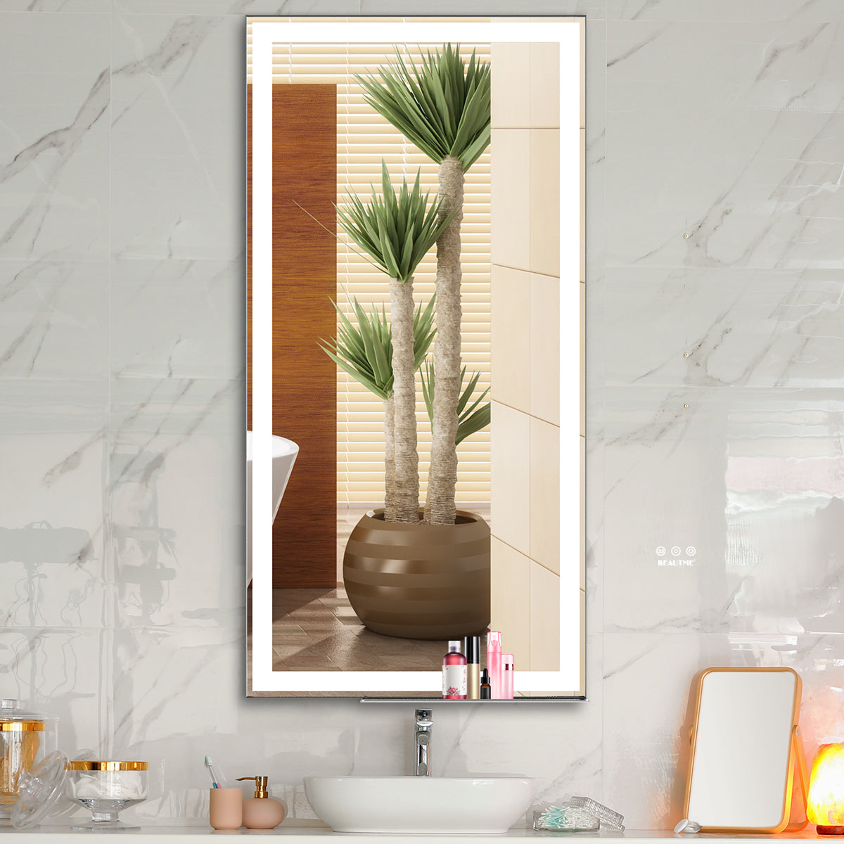 48x24 inch LED bathroom makeup mirror wall mounted adjustable light anti fog touch switch with memory intelligent large bathroom - Korvel