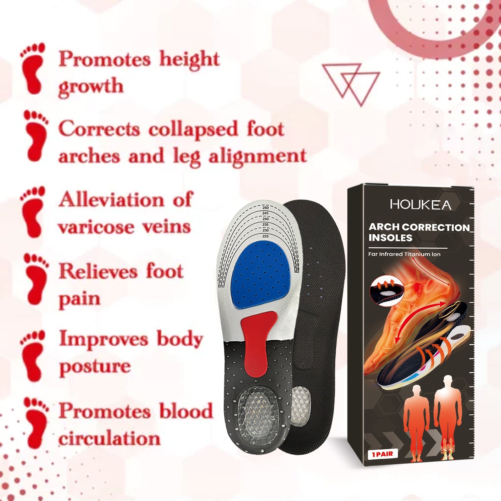 Corrective Foot Insoles, Arch Support Insole Non-Slip And Wear Resistant Foot Posture Correction Insole - Korvel
