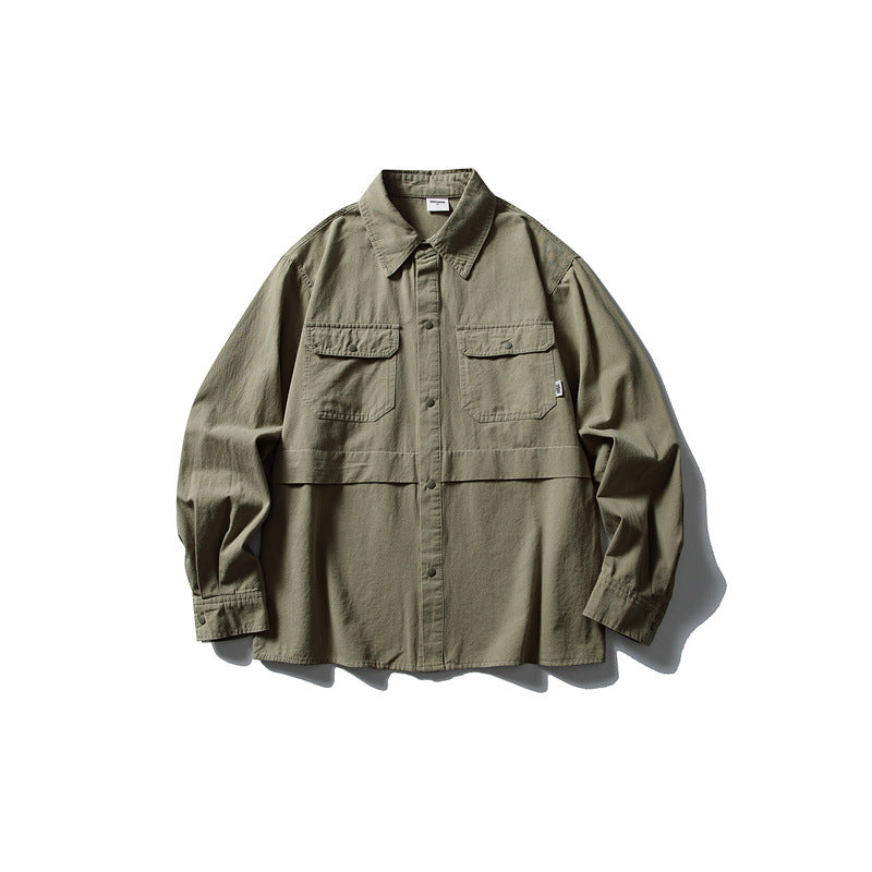Splicing workwear long sleeved shirt men's loose casual shirt - Korvel