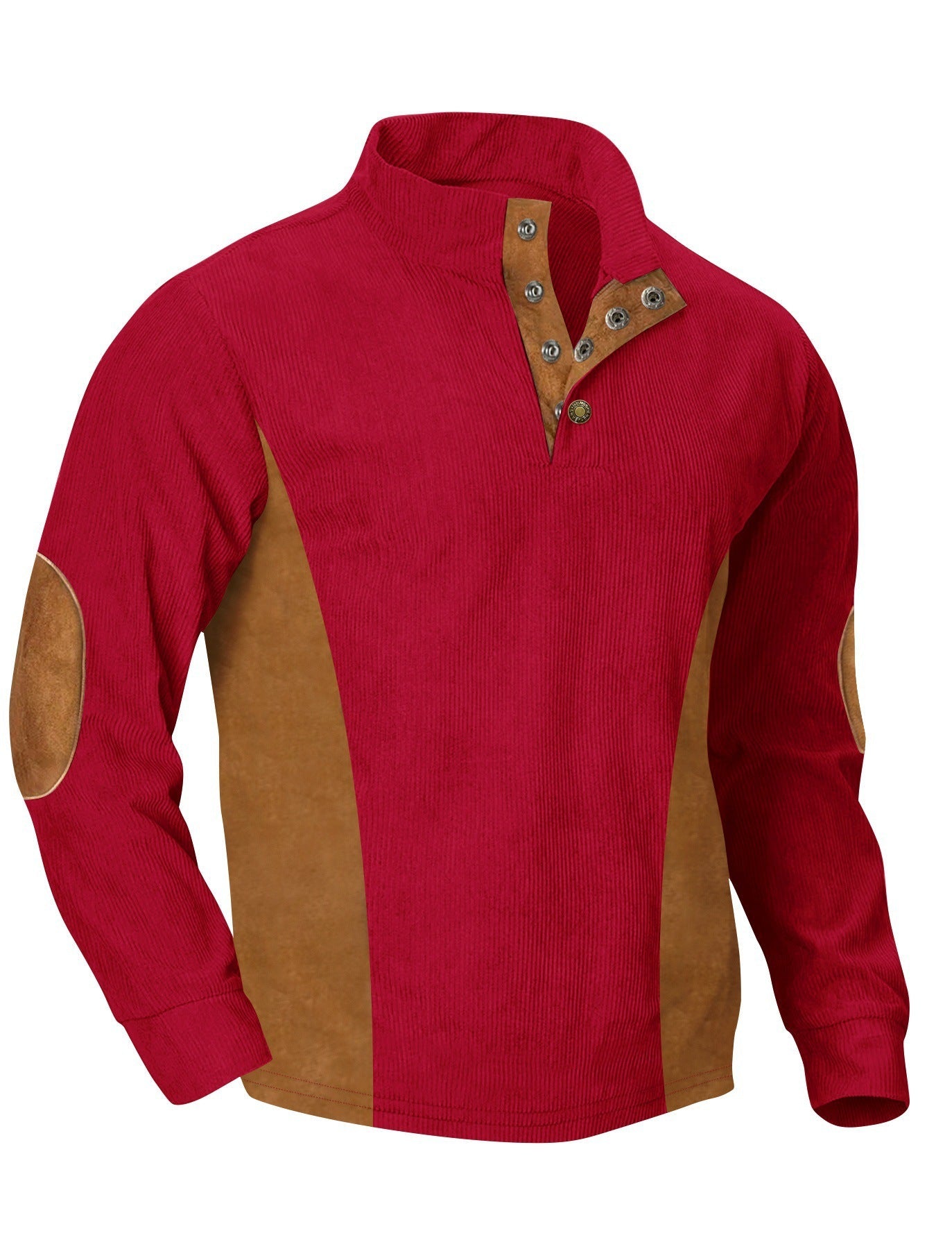 European men's casual stand up collar long sleeved corduroy sweatshirt with pit stripe - Korvel