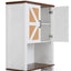 76 Inch Tall Farmhouse Kitchen Faux Rattan Wine Cabinet, Kitchen Bar Cabinet with Square Compartments and Shelves - Korvel