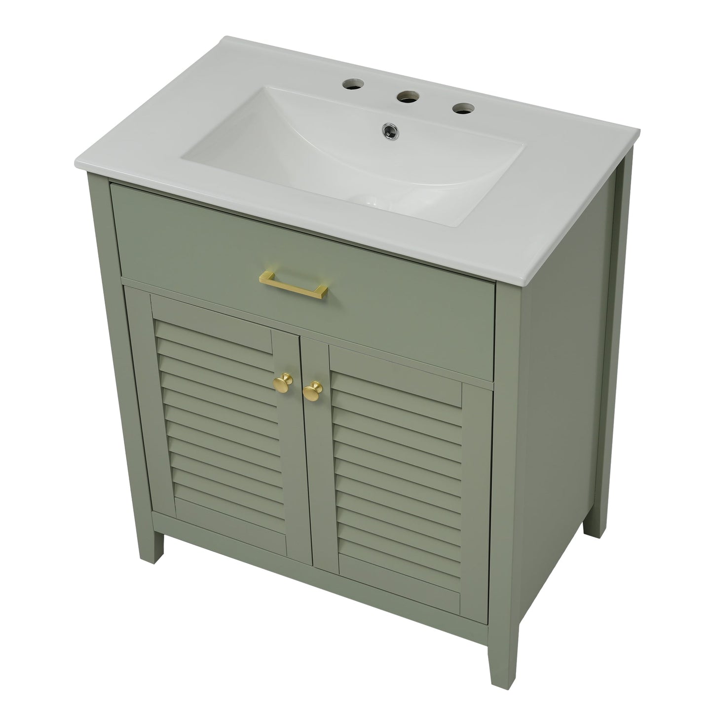 30-Inch Bathroom Vanity with Ceramic Sink Combination, Ample Storage - Features 1 Pullout and Multifunctional Shelf Dividers - Korvel