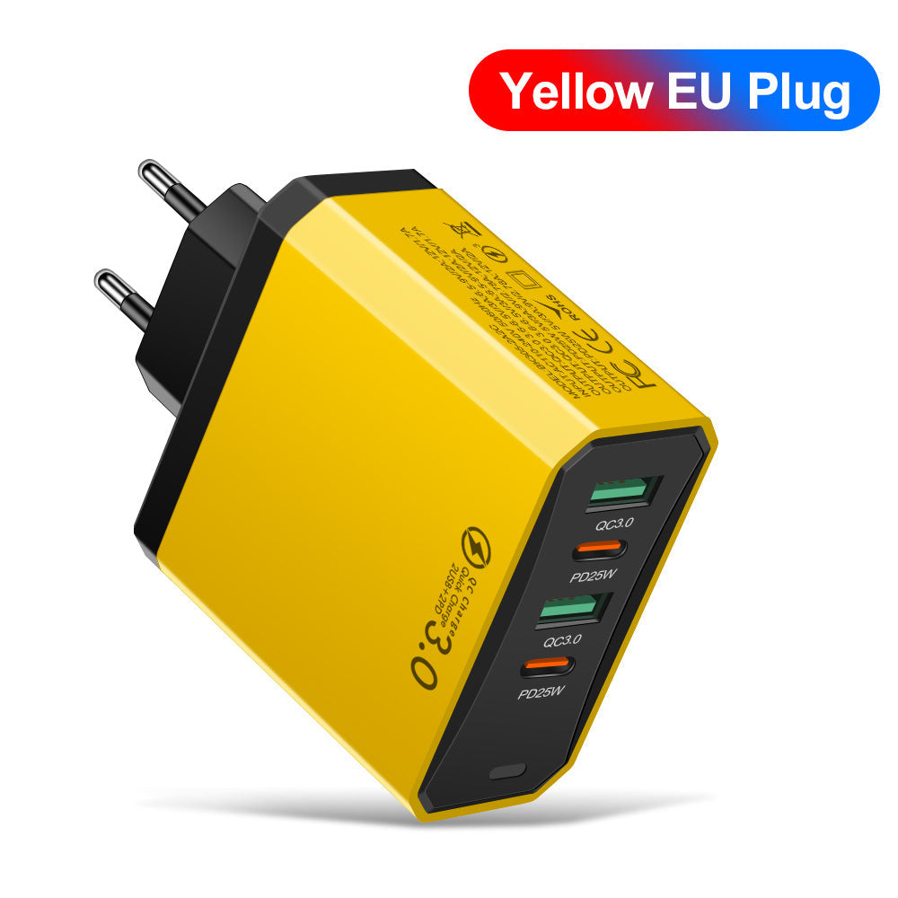 Four in one 2USB+2PD mobile phone charger, tablet plug, European, American and British standard super fast charging - Korvel