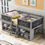 Twin Size Low Loft Bed with Two Movable Shelves and Ladder,with Decorative Guardrail Chalkboard,Gray - Korvel