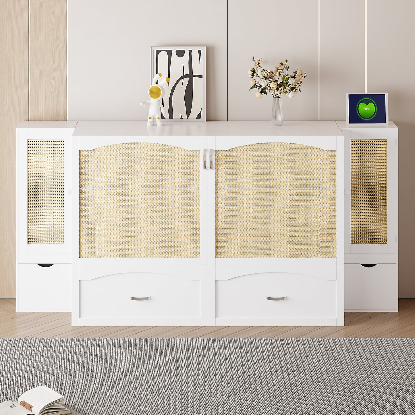 Cama Murphy Grande Blanca con Cajones y Armarios de Almacenamiento