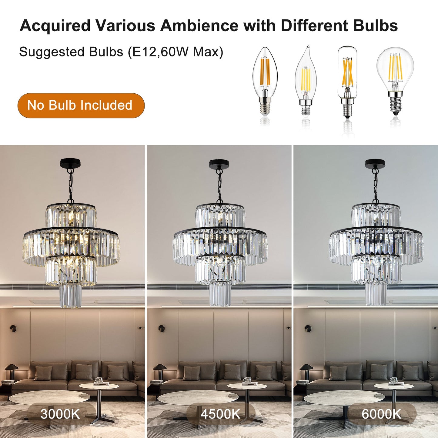 Black  Luxury Crystal Chandelier Modern Chandeliers Lights Fixture Hanging  Pendant Light Fixture for Dining Room Bedroom - Korvel
