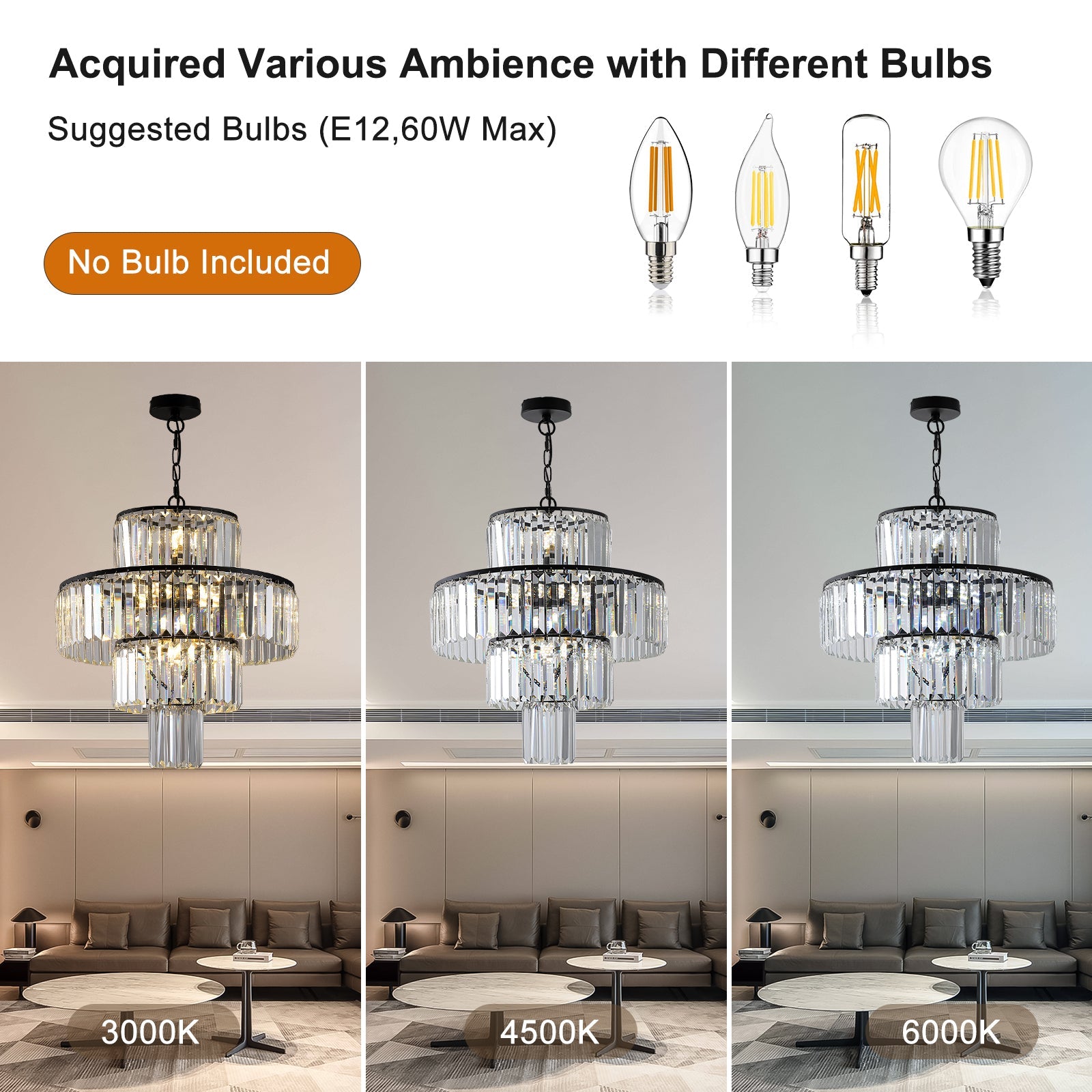 Black  Luxury Crystal Chandelier Modern Chandeliers Lights Fixture Hanging  Pendant Light Fixture for Dining Room Bedroom - Korvel