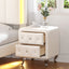 Elegant PU bedside table with 2 drawers and crystal handles, storage with metal legs - white - Korvel