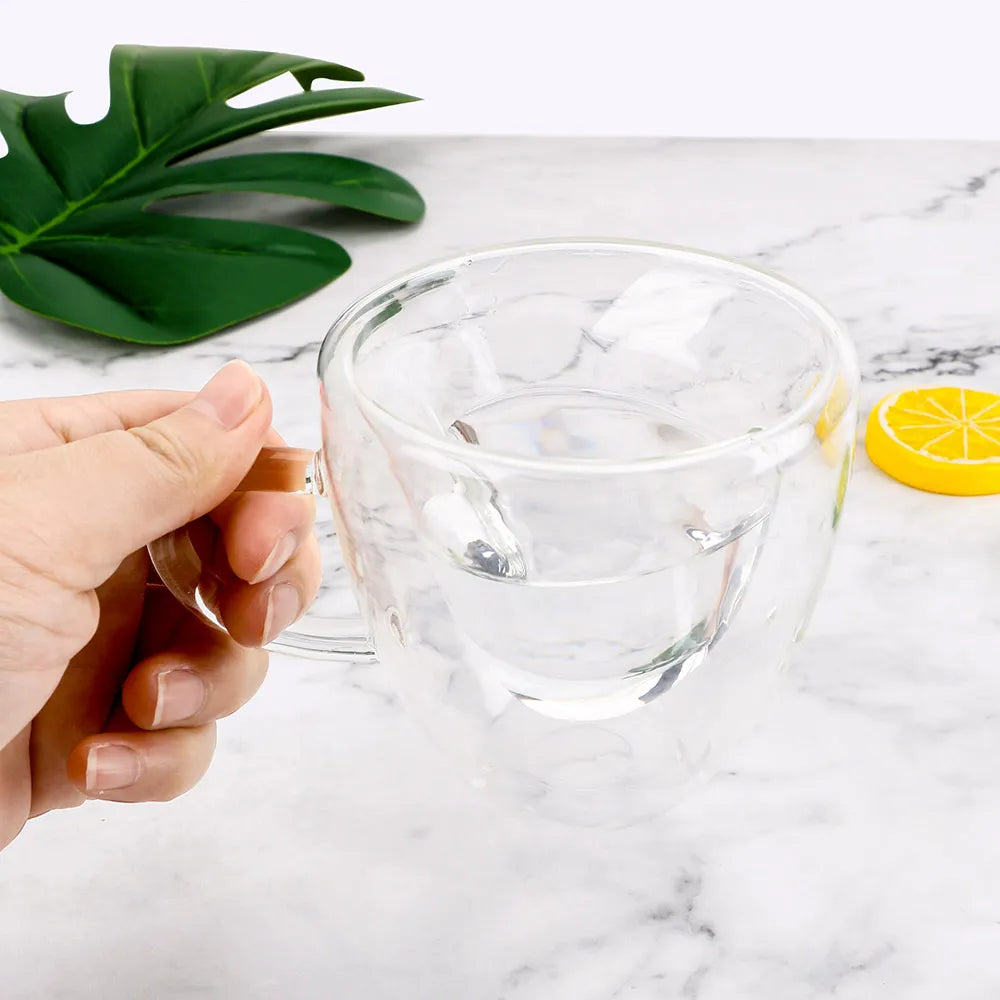 180ml/240ml Heart Love Shaped Tea Beer Mug Juice Cup Coffee Cups Mug Gift Double Layer Glass Mug Heat-Resisting Drinkware - Korvel