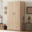 Wooden Wardrobe with Double Doors, Armoire with Hanging Rod, 5 Fixed Shelves, One Storage Drawer,Natural - Korvel