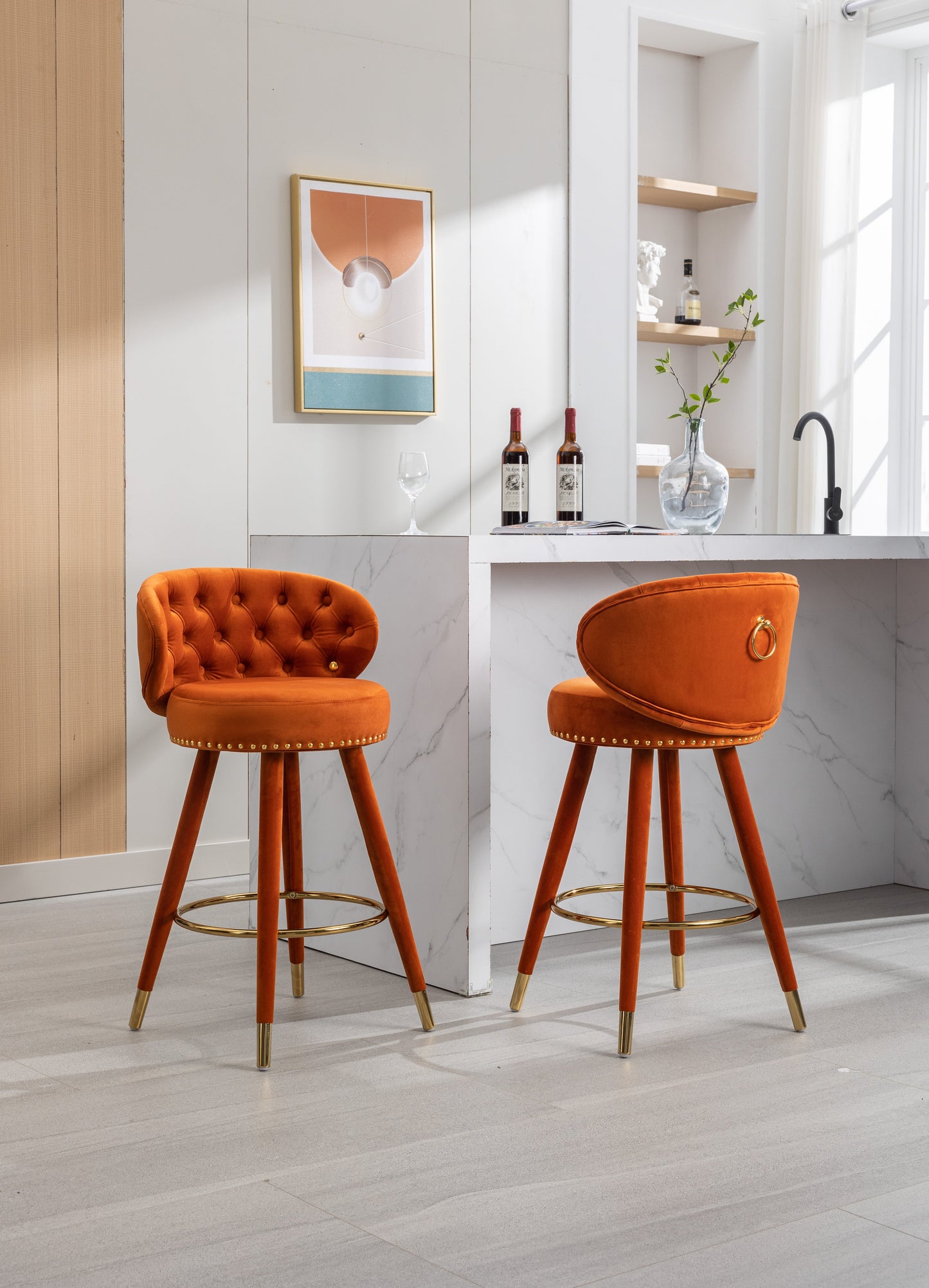 Conjunto de 2 Taburetes de Barra de Altura de Mostrador COOLMORE - Patas de Madera Sólida