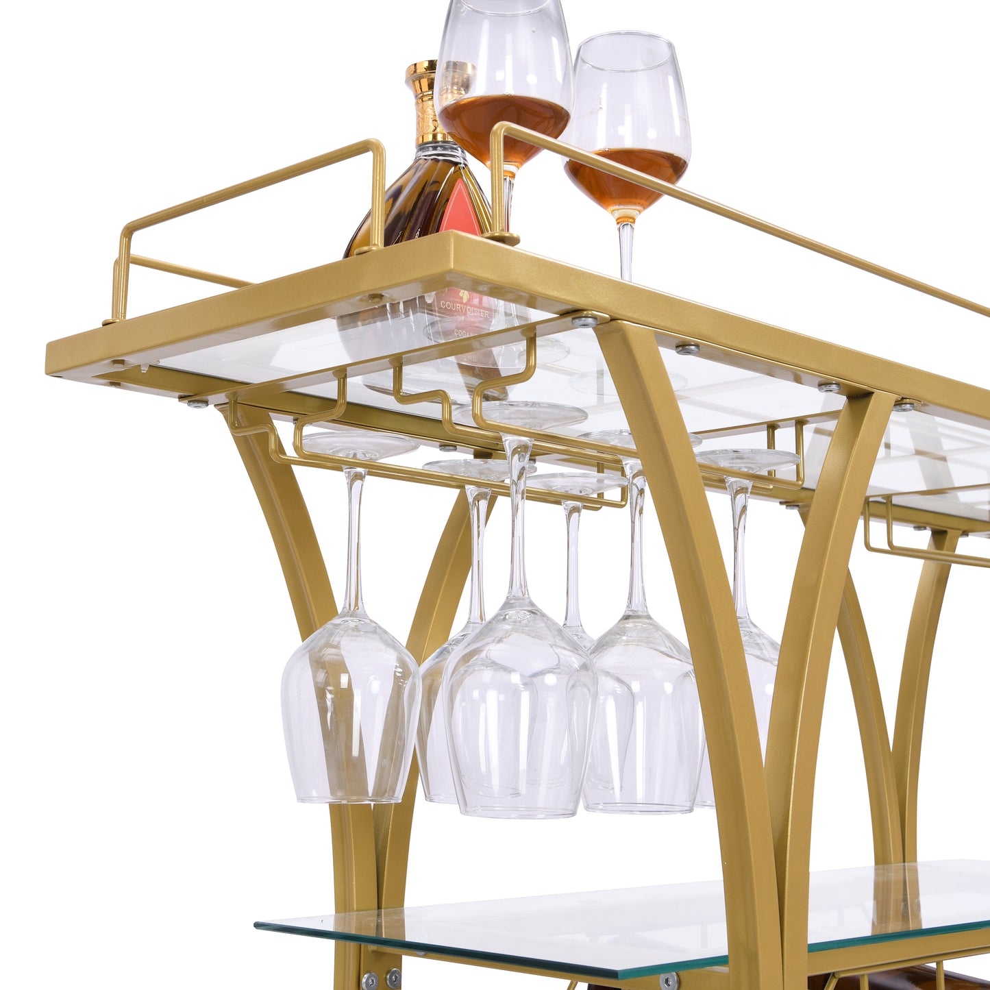 Chariot de Bar Doré Élégant avec Râtelier à Vin