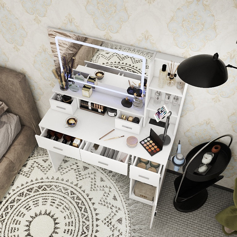 Smart mirror dressing table with drawers and storage cabinets, dressing table with bedroom dressing table, changing room - Korvel