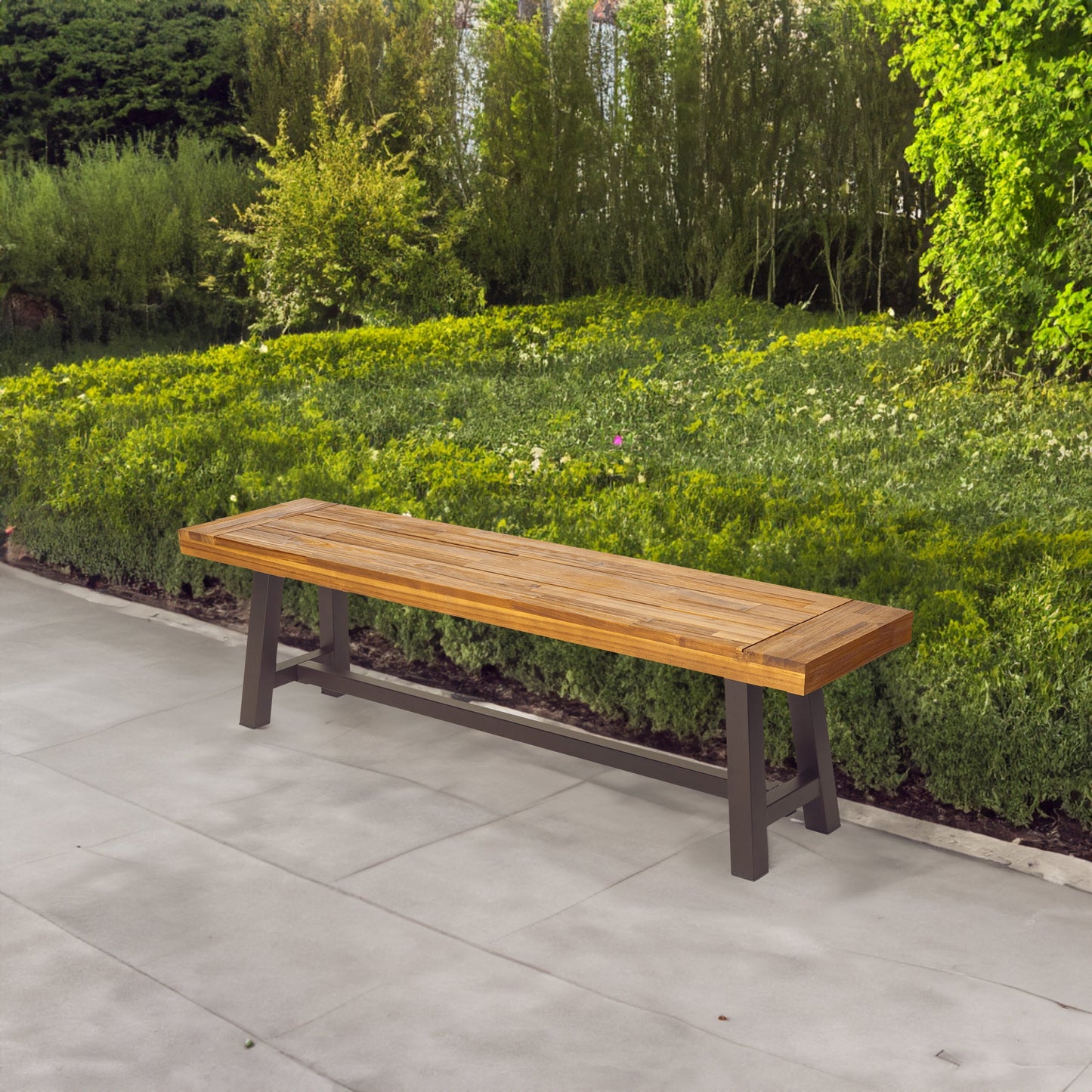 Outdoor Carlisle Benches, Sandblasted Brown + Rustic Metal (Set of 2) - Korvel