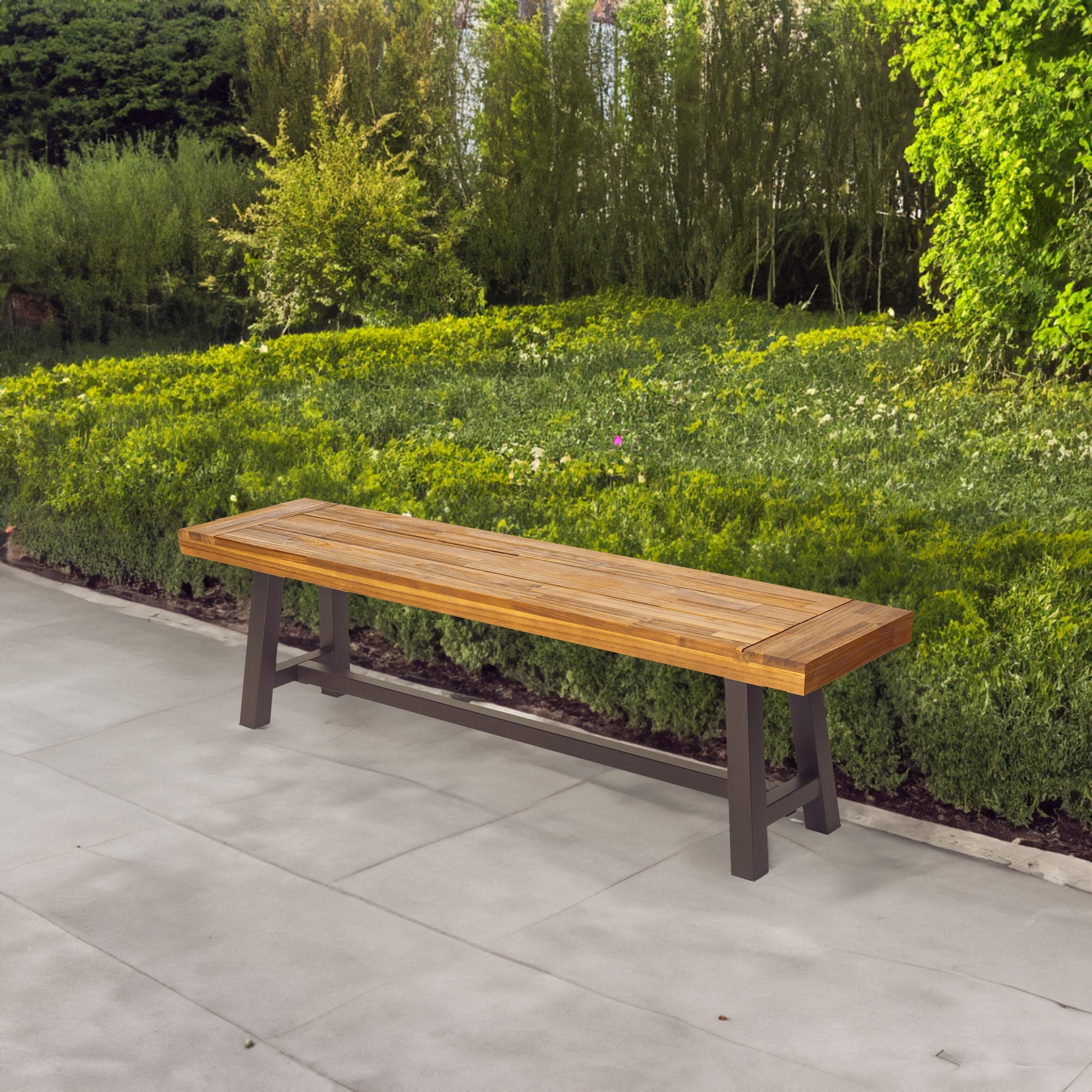 Outdoor Carlisle Benches, Sandblasted Brown + Rustic Metal (Set of 2) - Korvel