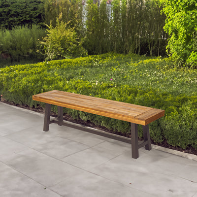 Outdoor Carlisle Benches, Sandblasted Brown + Rustic Metal (Set of 2) - Korvel
