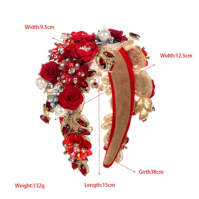 Luxury Baroque Rhinestone Pearl Flower Headband Fashion Hair Accessories For Women Trendy Party Hairband Hair Band Girl Headwear - Korvel
