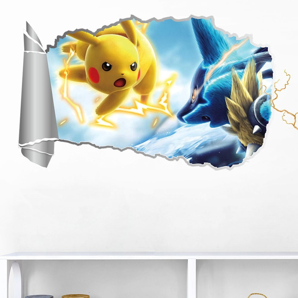 New 3D Pikachu Wall Sticker Pok é mon Wallpaper Self adhesive Cartoon Graffiti Anime Poster Children's Room PVC - Korvel