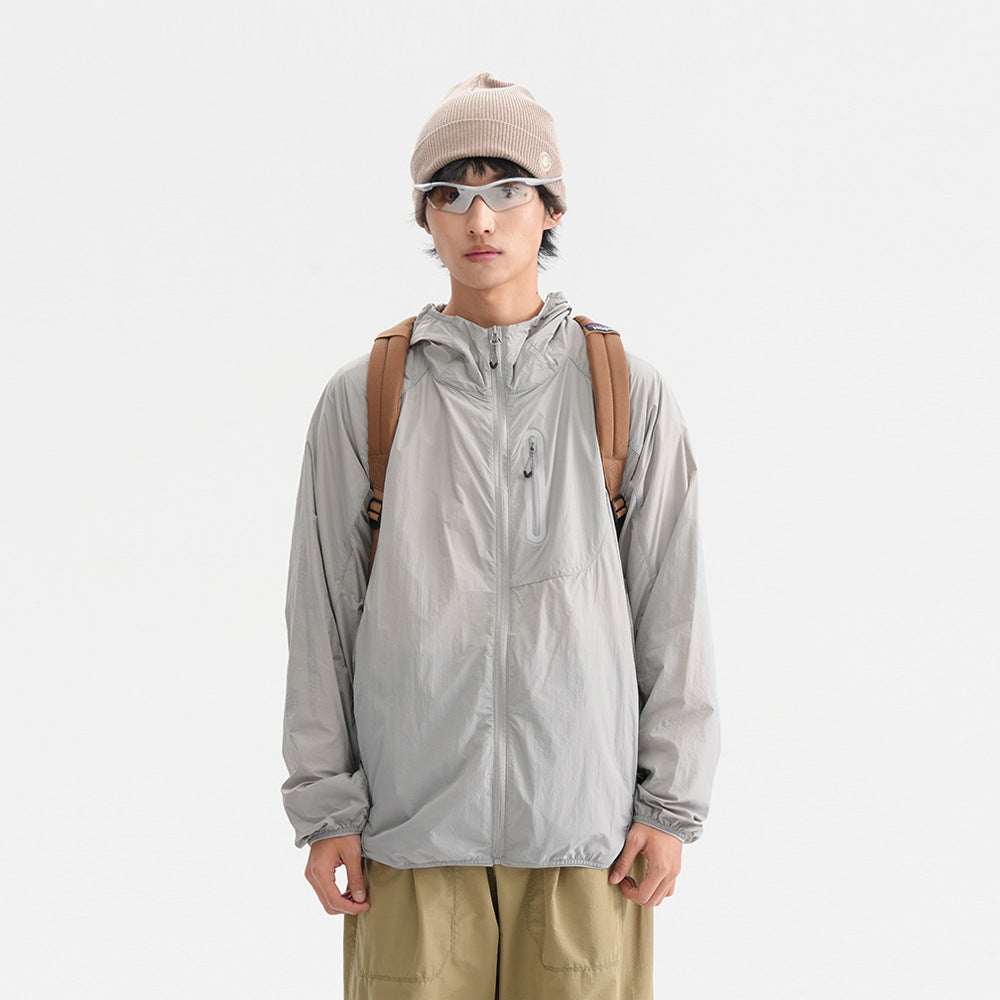 Camouflage Spliced Thin Hooded Sun Protection Clothing Men's Outdoor Sports Reflective Design Casual Jacket Trendy - Korvel