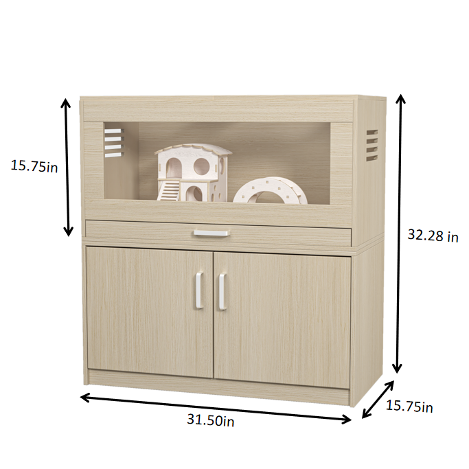Squirrel cage acrylic panel with independent storage cabinet and wooden guinea pig room with bridge (L 31.50 x W 15.75 x H32.28) - Korvel